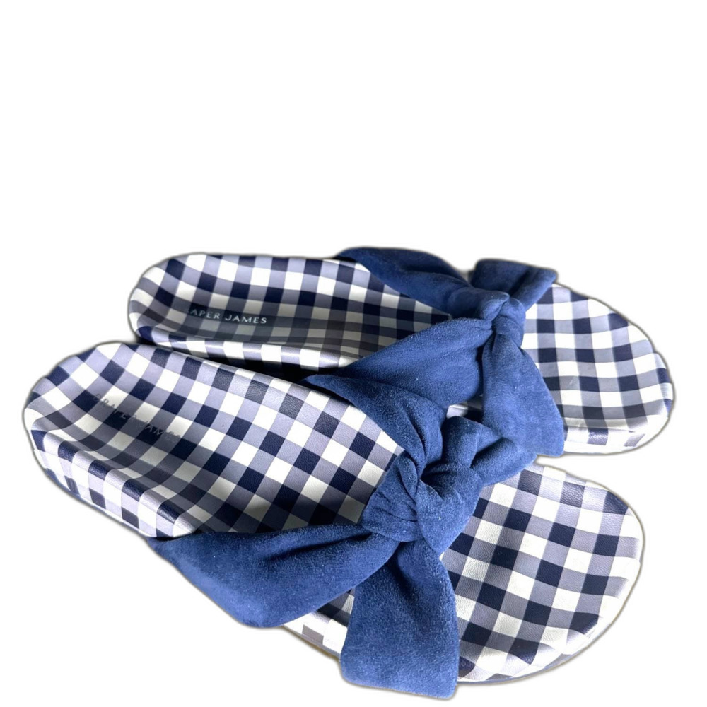 Draper James Slide Sandal 8.5 Gingham Country Chic Southern Casual Navy Stella